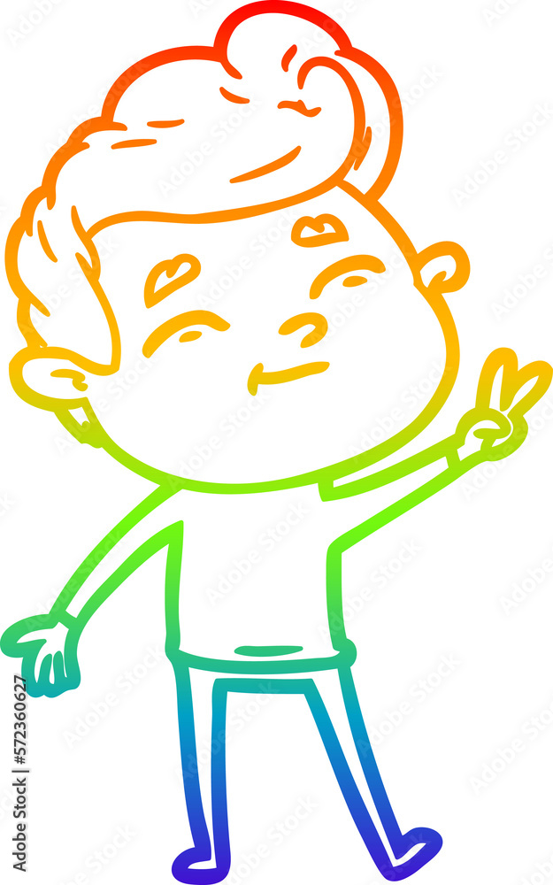 rainbow gradient line drawing happy cartoon man giving a peace sign rainbow gradient line drawing happy cartoon man giving a peace sign