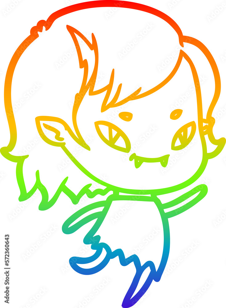 rainbow gradient line drawing cartoon friendly vampire girl running rainbow gradient line drawing cartoon friendly vampire girl running