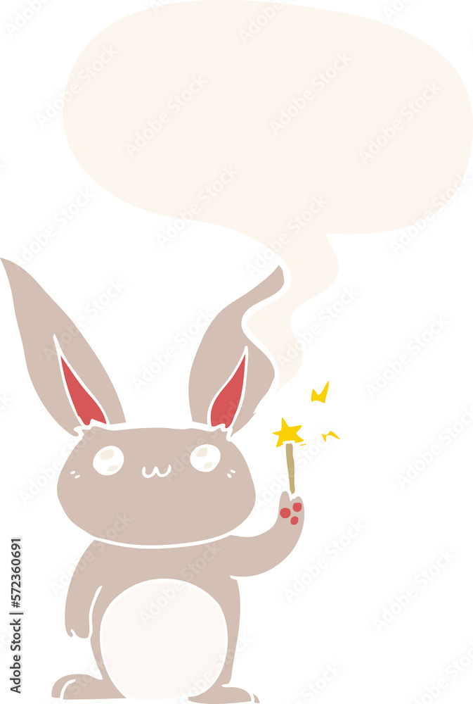 Obraz premium cute cartoon rabbit and speech bubble in retro style