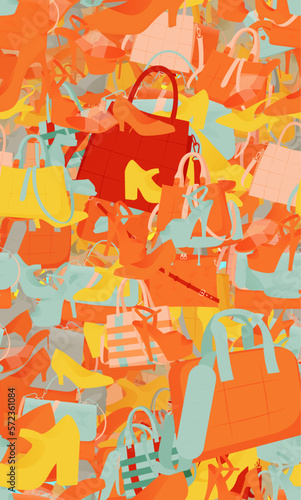 Background pattern abstract design texture. Seamless. Theme is about handbag, personal, luxury, satchel, shopping, business, everyday, season, slingback shoes, high heels, small, casual