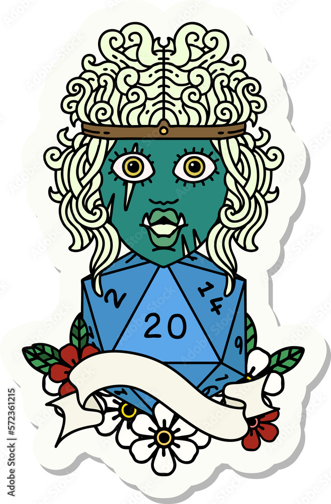 half orc barbarian character with natural twenty dice roll sticker half orc barbarian character with natural twenty dice roll sticker