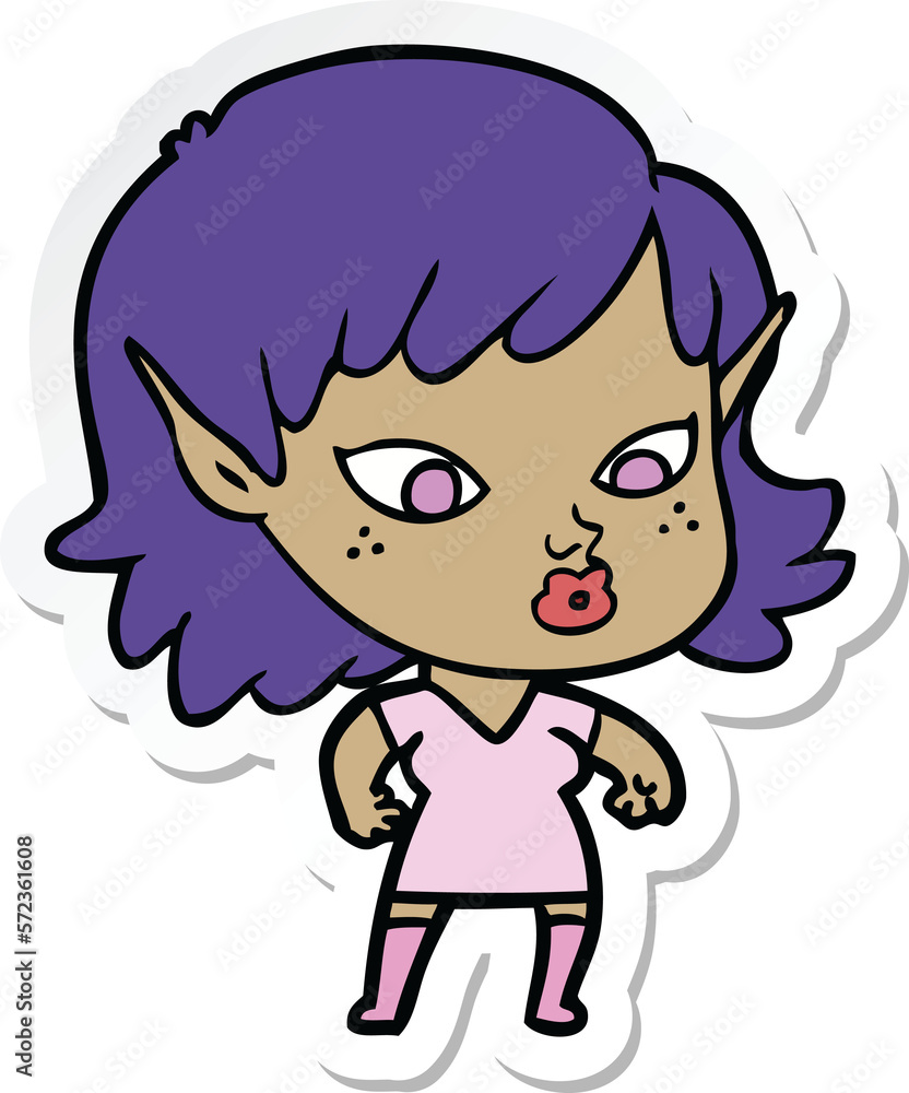 sticker of a pretty cartoon elf girl