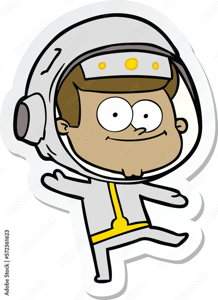 sticker of a happy astronaut cartoon