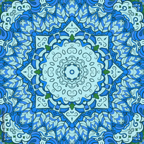 Seamless tile texture. Tracery mehndi design image. Ethnic doodle art. Curved doodling picture. Vector