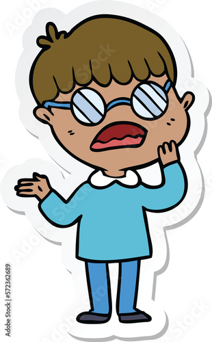 sticker of a cartoon confused boy wearing spectacles
