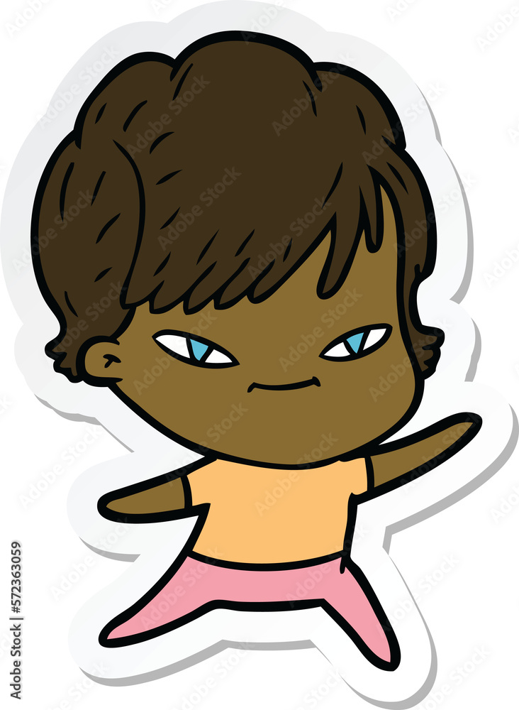 sticker of a cartoon happy woman sticker of a cartoon happy woman