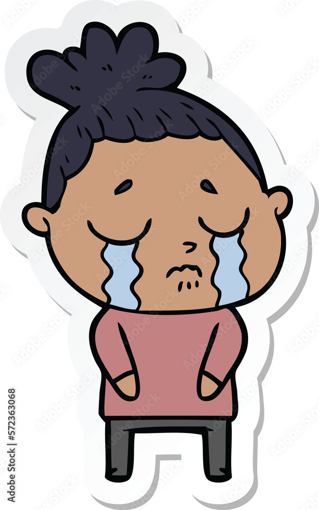 sticker of a cartoon crying woman