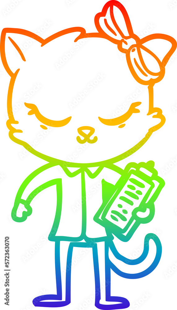 rainbow gradient line drawing cute cartoon business cat with bow rainbow gradient line drawing cute cartoon business cat with bow