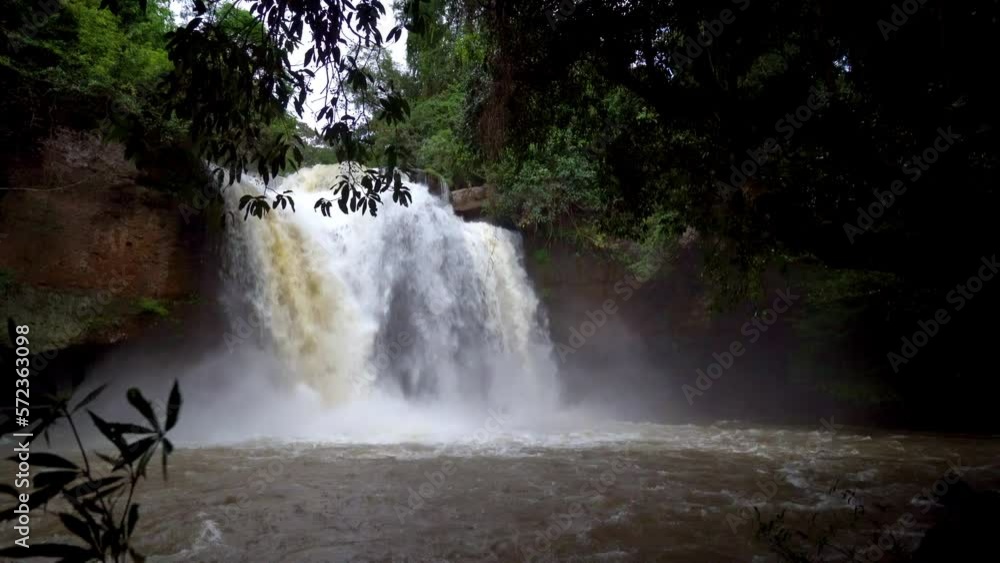 Fresh waterfall during rainy season in forest at khao yai national park