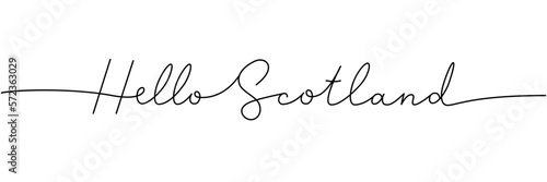 Hello Scotland - word with continuous one line. Minimalist drawing of phrase illustration. Scotland country - continuous one line illustration.
