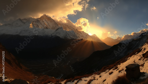 Mountain, Peak, Himalaya, Everest, Generative AI, Illustration © emir