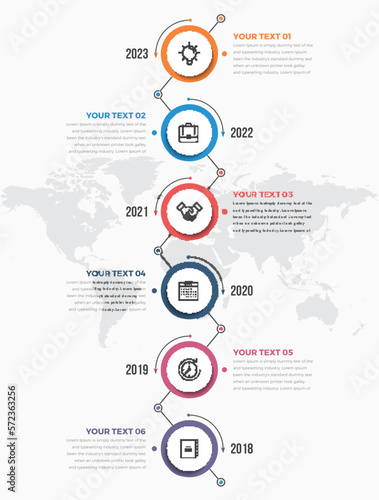 Timeline infographic concept data diagram with 6 options