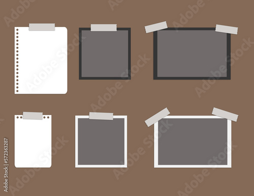 collection of blank paper sheets, square Mood Board Mockup Template, blank note paper on rope, blank note papers on a wall