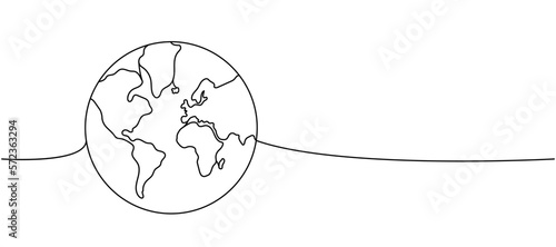 Earth silhouette one line continuous drawing. World map silhouette continuous one line illustration. Vector minimalist linear illustration.