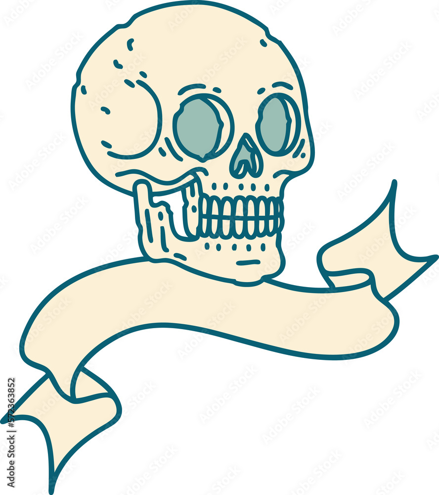 tattoo with banner of a skull tattoo with banner of a skull