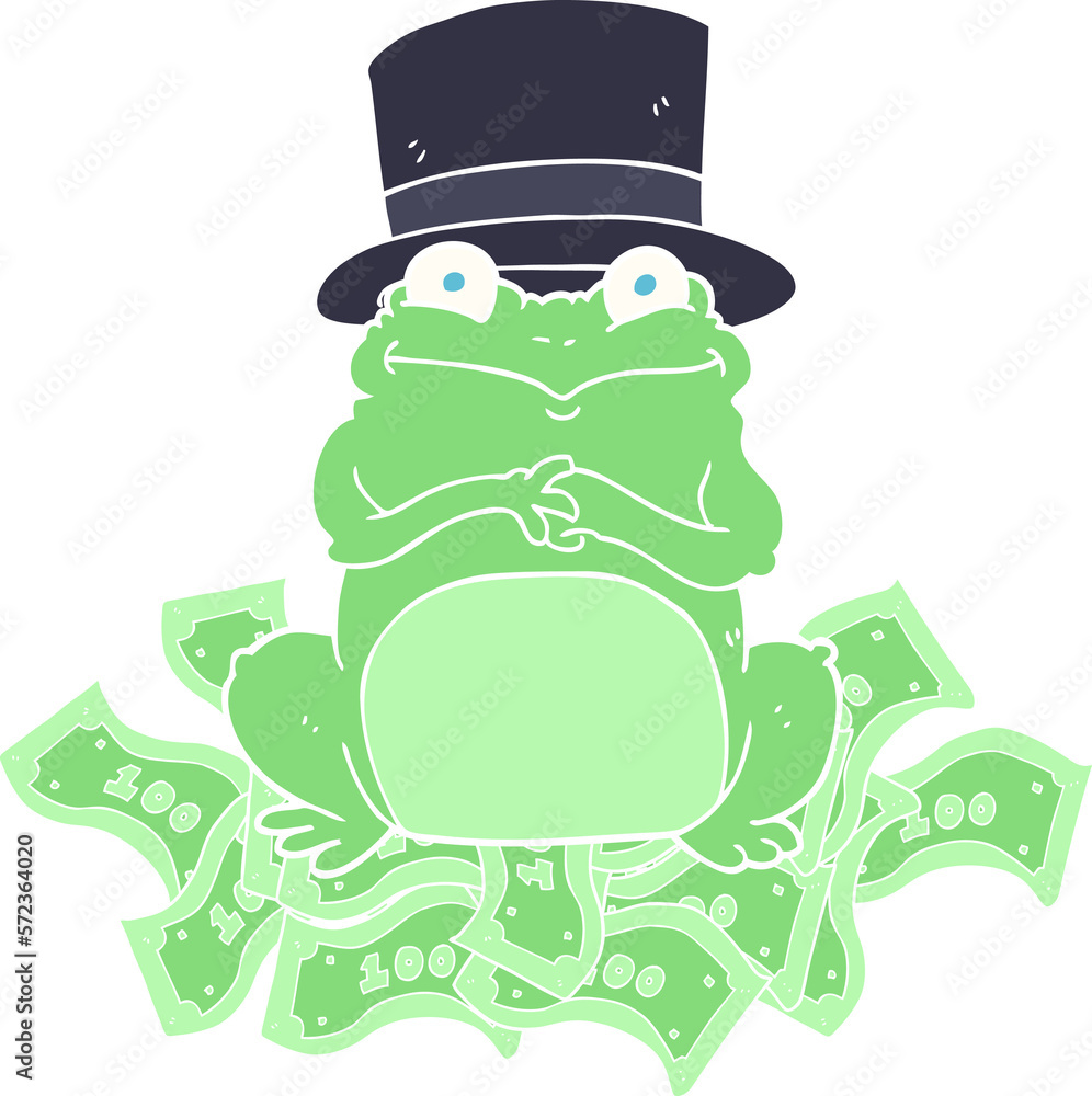 Fototapeta premium flat color illustration of a cartoon rich frog in top hat