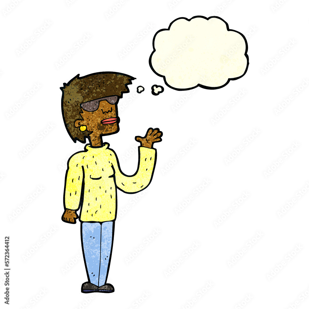 cartoon woman wearing spectacles with thought bubble cartoon woman wearing spectacles with thought bubble