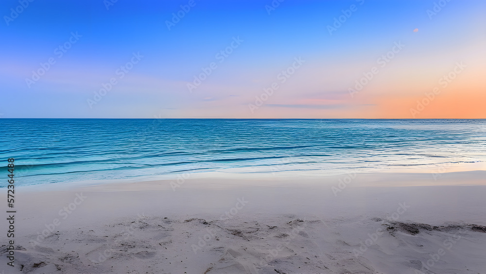 A serene and peaceful beach with crystal clear water, soft, diffused lighting and natural colors to create a calming atmosphere with Generative AI
