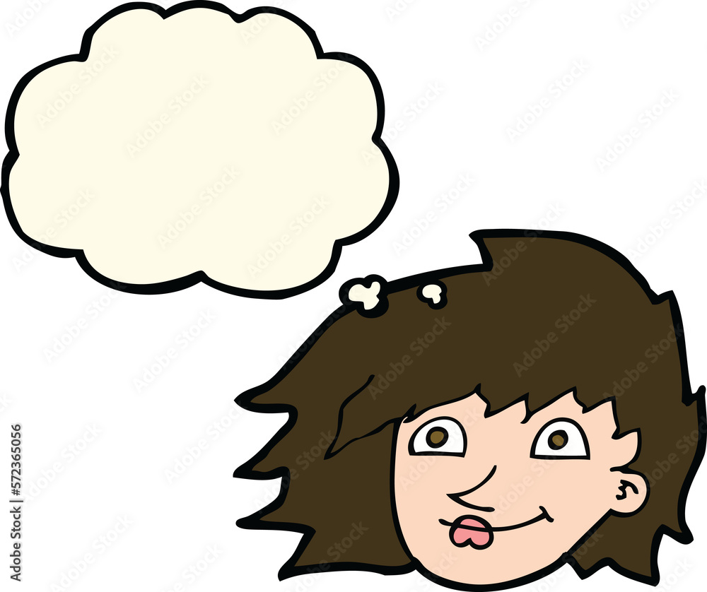 cartoon female face with thought bubble cartoon female face with thought bubble