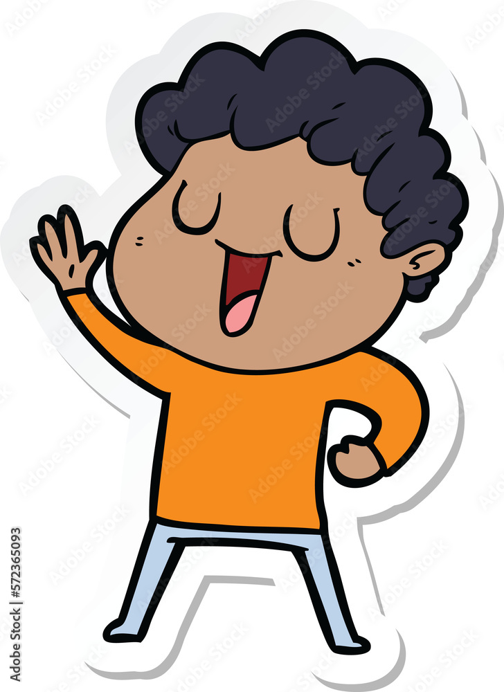 sticker of a waving cartoon man