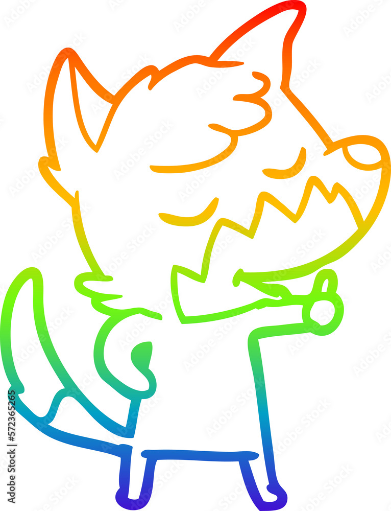 rainbow gradient line drawing friendly cartoon fox giving thumbs up sign rainbow gradient line drawing friendly cartoon fox giving thumbs up sign