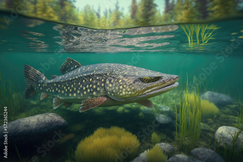 Northern Pike Summer created with Generative AI Technology, ai, generative