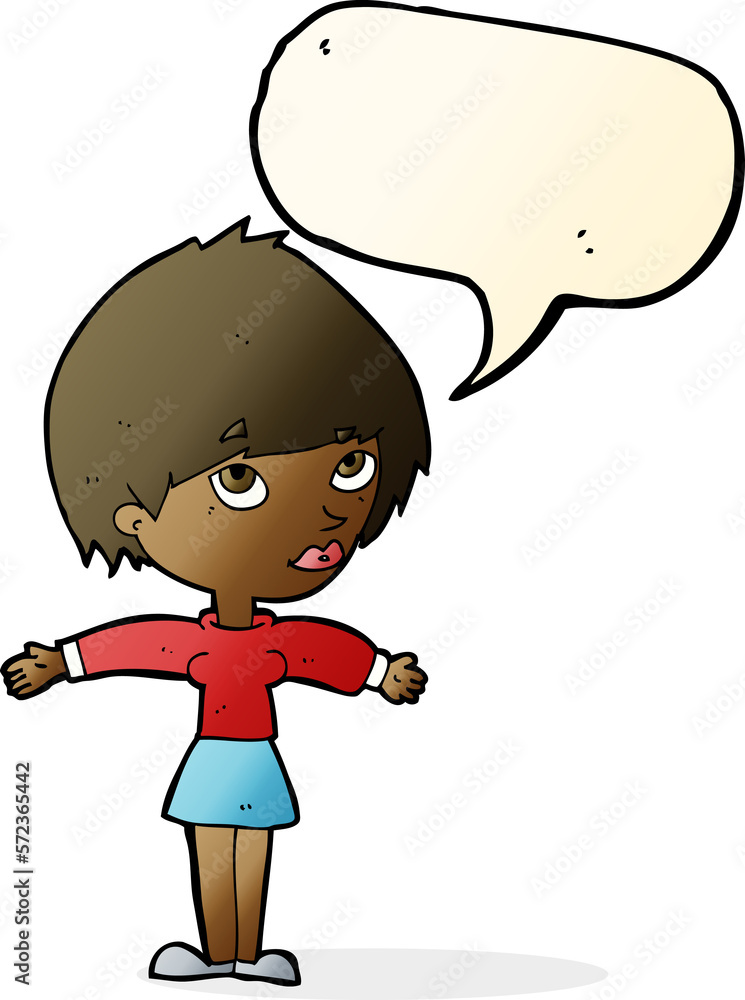 cartoon woman with open arms with speech bubble cartoon woman with open arms with speech bubble