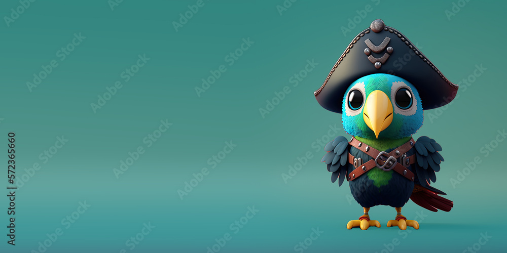 Cute Cartoon Parrot Dressed as a Pirate with Room for Copy (Created with Generative AI)