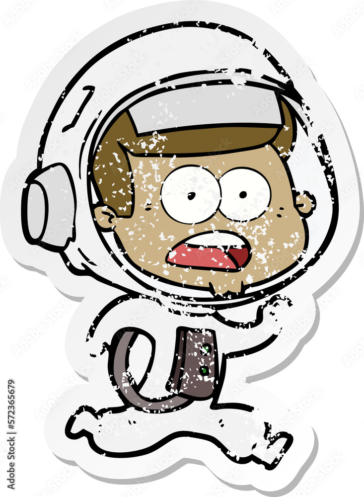 Fototapeta premium distressed sticker of a cartoon surprised astronaut