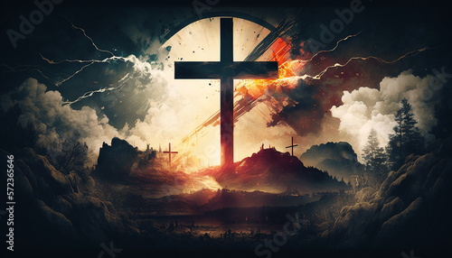 Christian background with Christian cross symbol, Generative ai