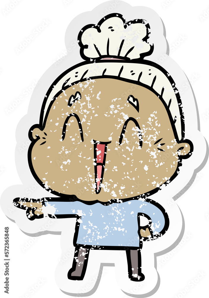 Fototapeta premium distressed sticker of a cartoon happy old lady