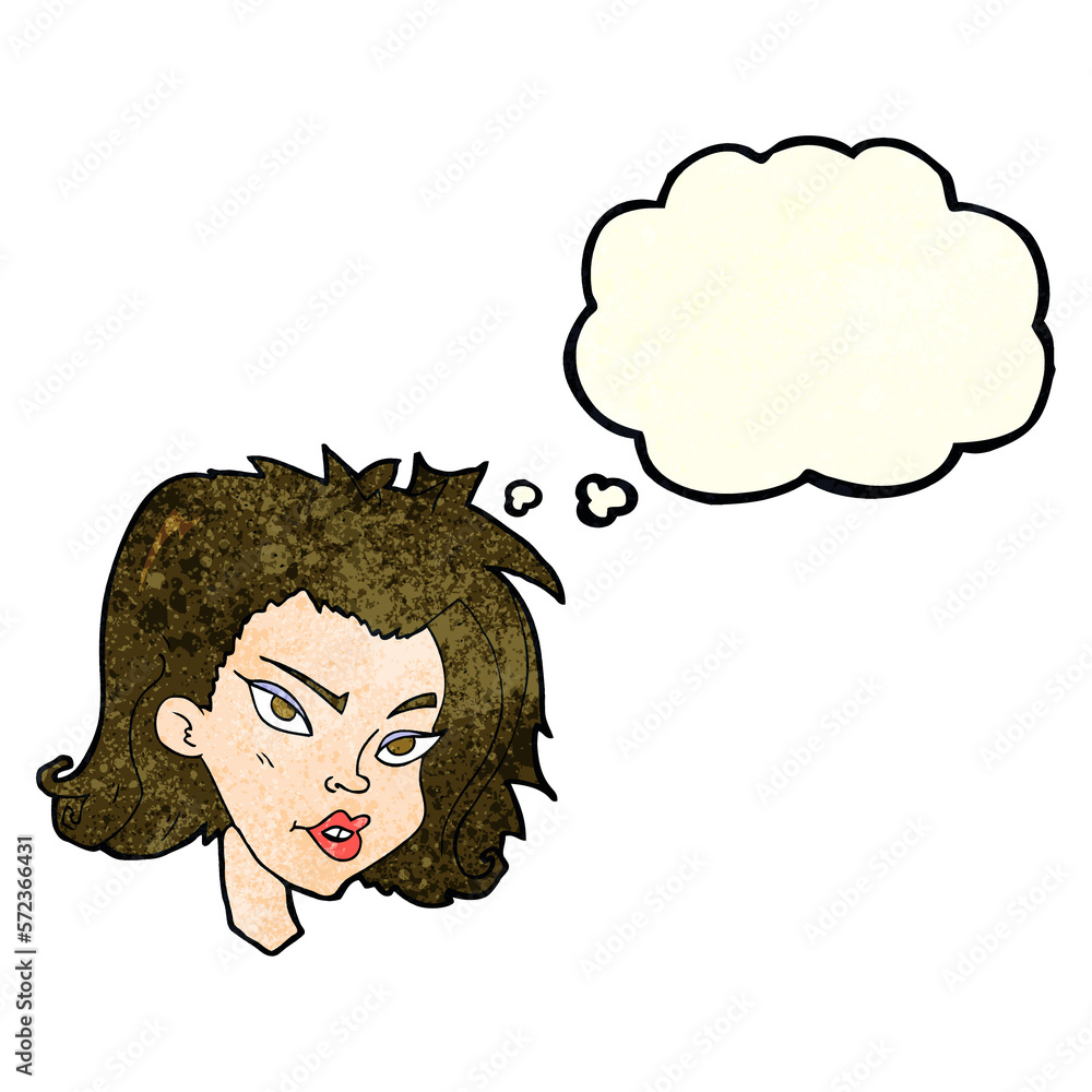 cartoon female face with thought bubble cartoon female face with thought bubble