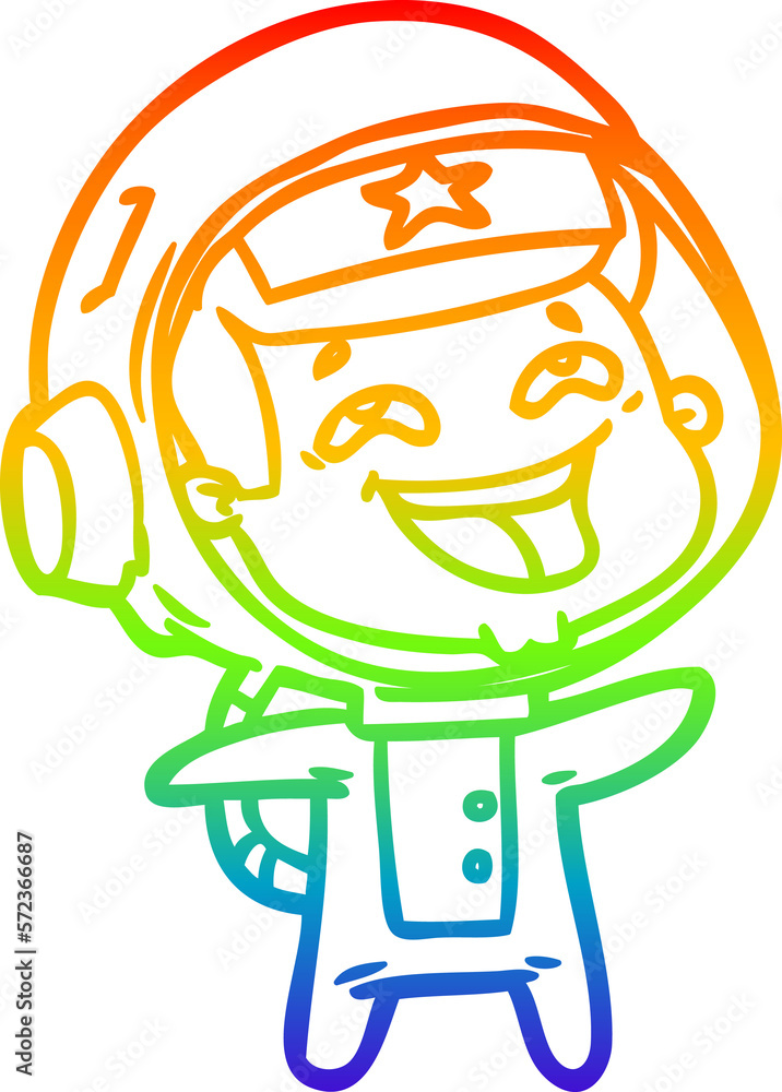 Fototapeta premium rainbow gradient line drawing cartoon laughing astronaut