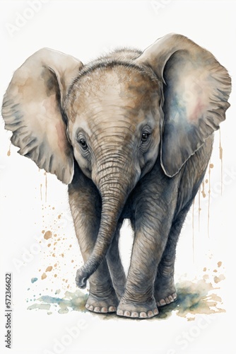 jeune éléphant, dessin aquarelle, illustration IA générative