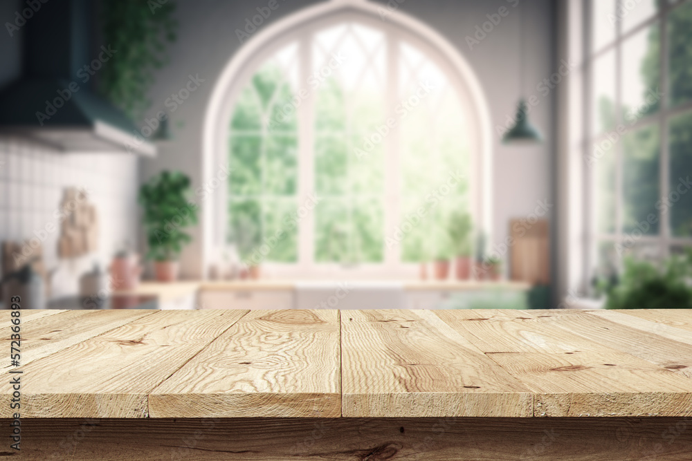 Desk for object on kitchen background Desk for object on kitchen background