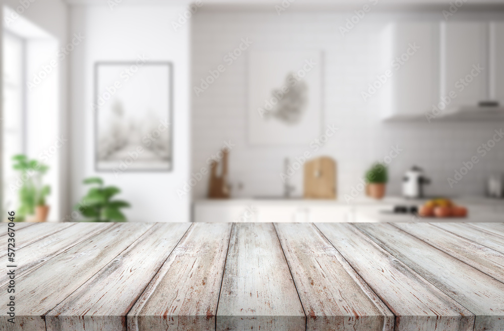 Desk for object on kitchen background