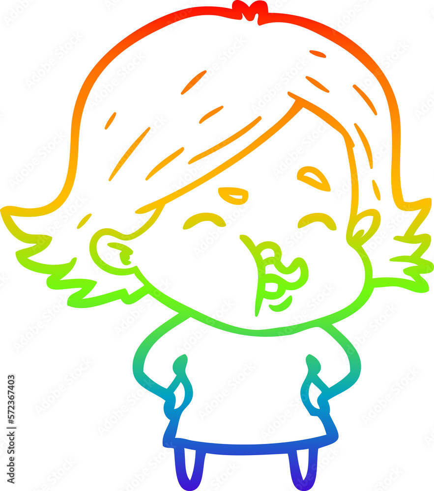 rainbow gradient line drawing cartoon girl pulling face rainbow gradient line drawing cartoon girl pulling face