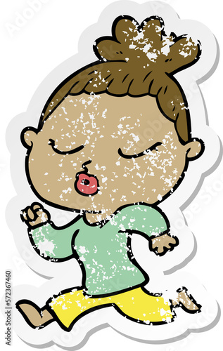 distressed sticker of a cartoon calm woman