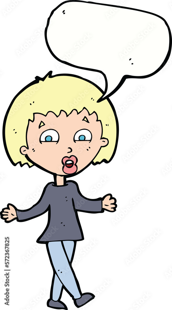 cartoon woman shrugging shoulders with speech bubble cartoon woman shrugging shoulders with speech bubble