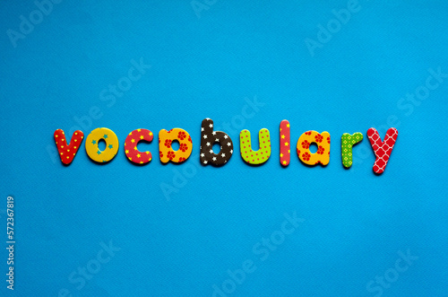 colored vocabulary on blue paper background