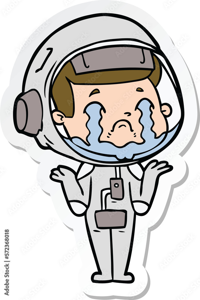 sticker of a cartoon crying astronaut