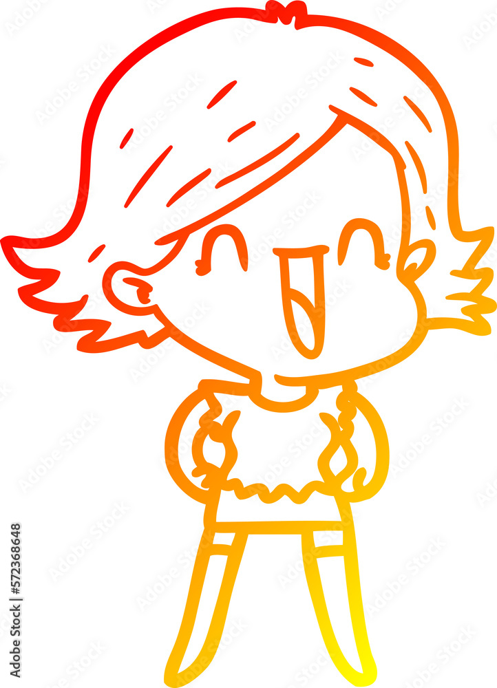 warm gradient line drawing cartoon happy woman warm gradient line drawing cartoon happy woman