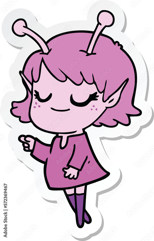 sticker of a smiling alien girl cartoon
