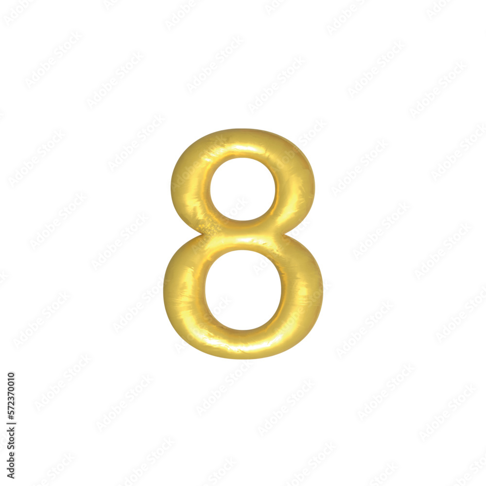 8 number gold isolated. Gold yellow metallic numbers. Foil symbol. Bright metallic 3D, realistic vector illustration
8 number gold isolated. Gold yellow metallic numbers. Foil symbol. Bright metallic 3D, realistic vector illustration