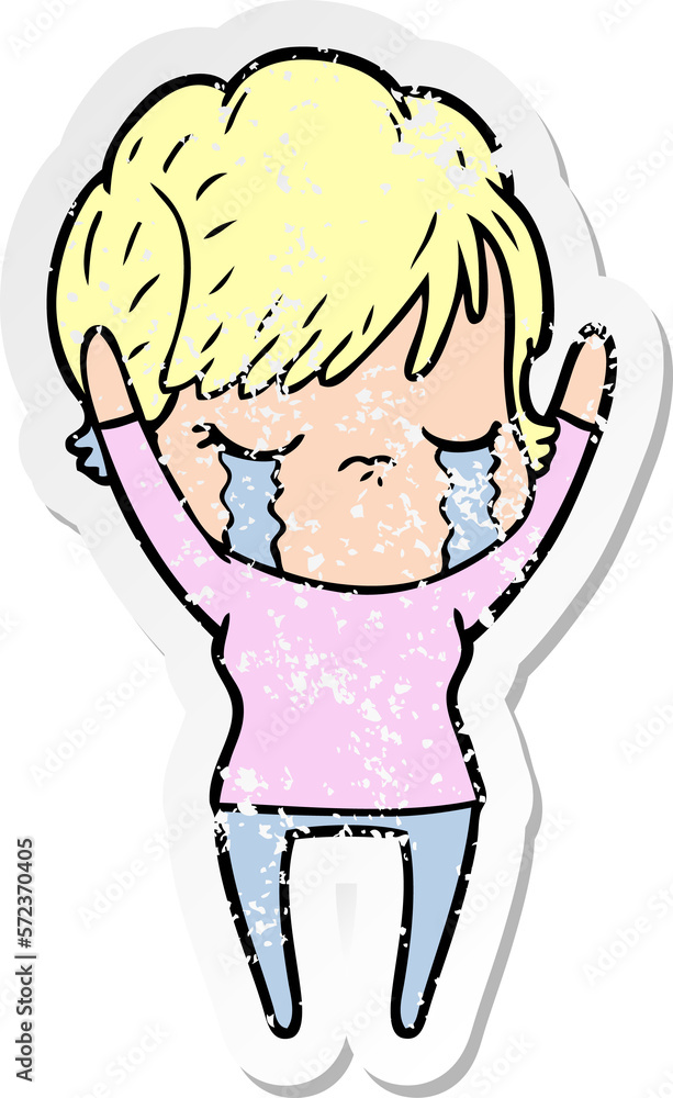 distressed sticker of a cartoon woman crying distressed sticker of a cartoon woman crying