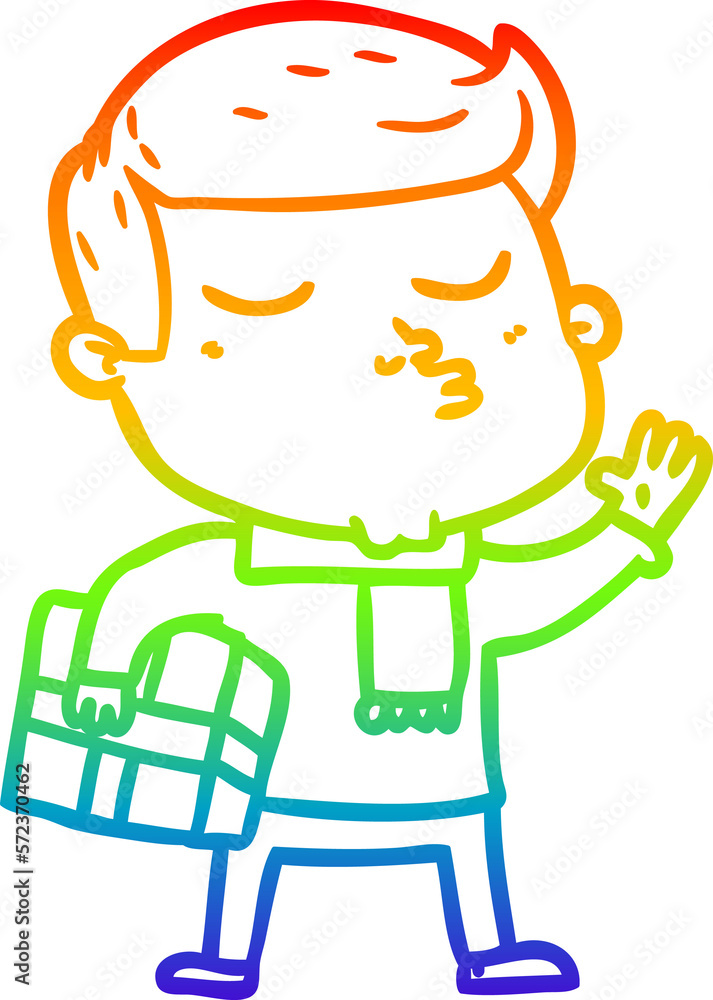 Fototapeta premium rainbow gradient line drawing cartoon model guy pouting