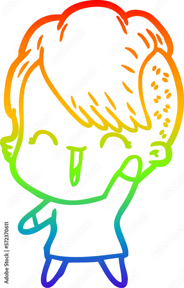 rainbow gradient line drawing cartoon happy hipster girl