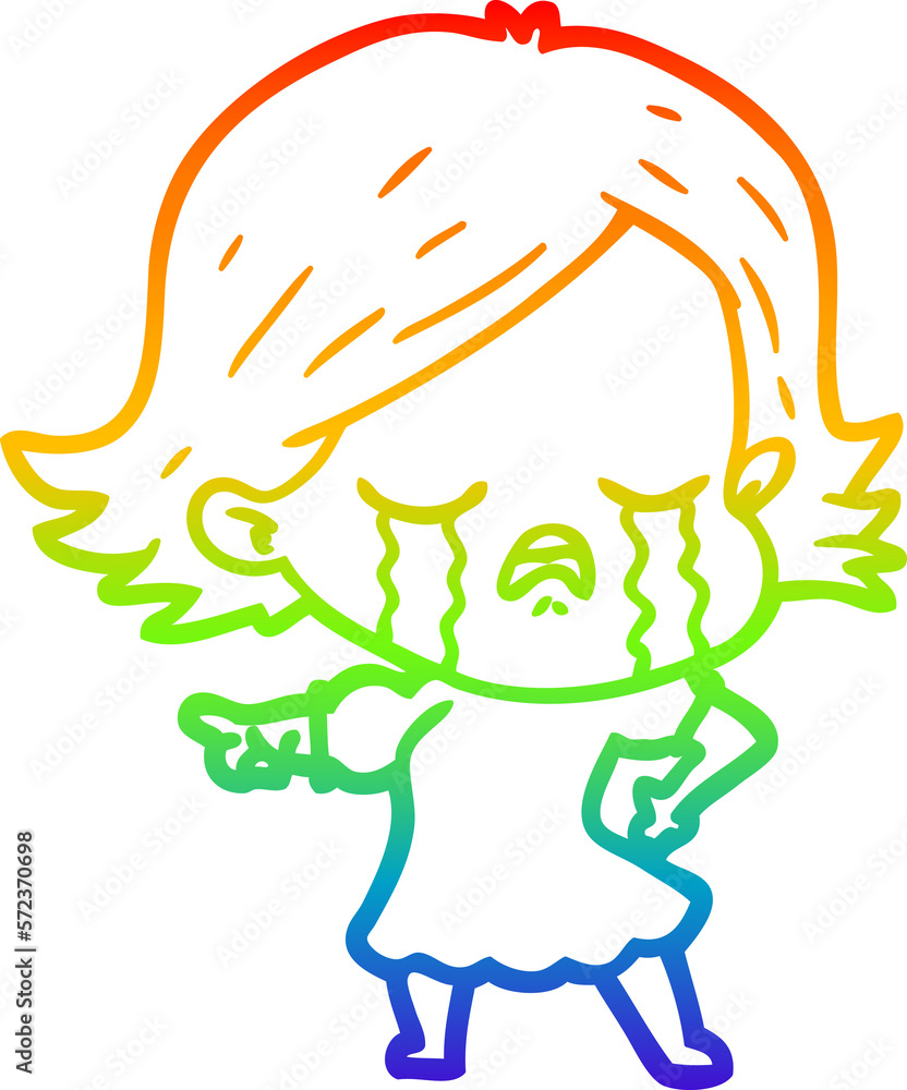 rainbow gradient line drawing cartoon girl crying and pointing rainbow gradient line drawing cartoon girl crying and pointing