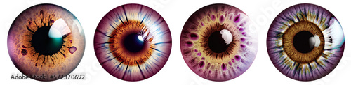 Close up of eye iris on isolated background, macro, generated AI