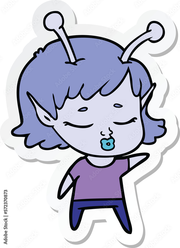 sticker of a cute alien girl cartoon sticker of a cute alien girl cartoon